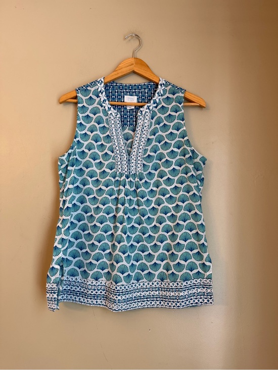 Sigrid Olsen Tops - Sigrid Olsen Summer Tank Top Aqua Shells 100% Cotton  Large Beach Vacation 

Pit